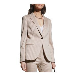 Theory Blush Pink & Cream Staple Blazer Jacket, Houndstooth, Stratton Knit, Sz 8